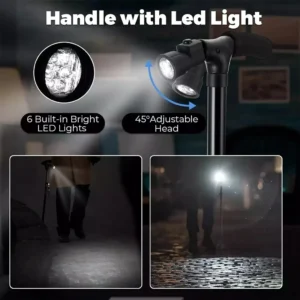 5-Level Height Adjustable Folding Walking Cane with LED Light And Alarm